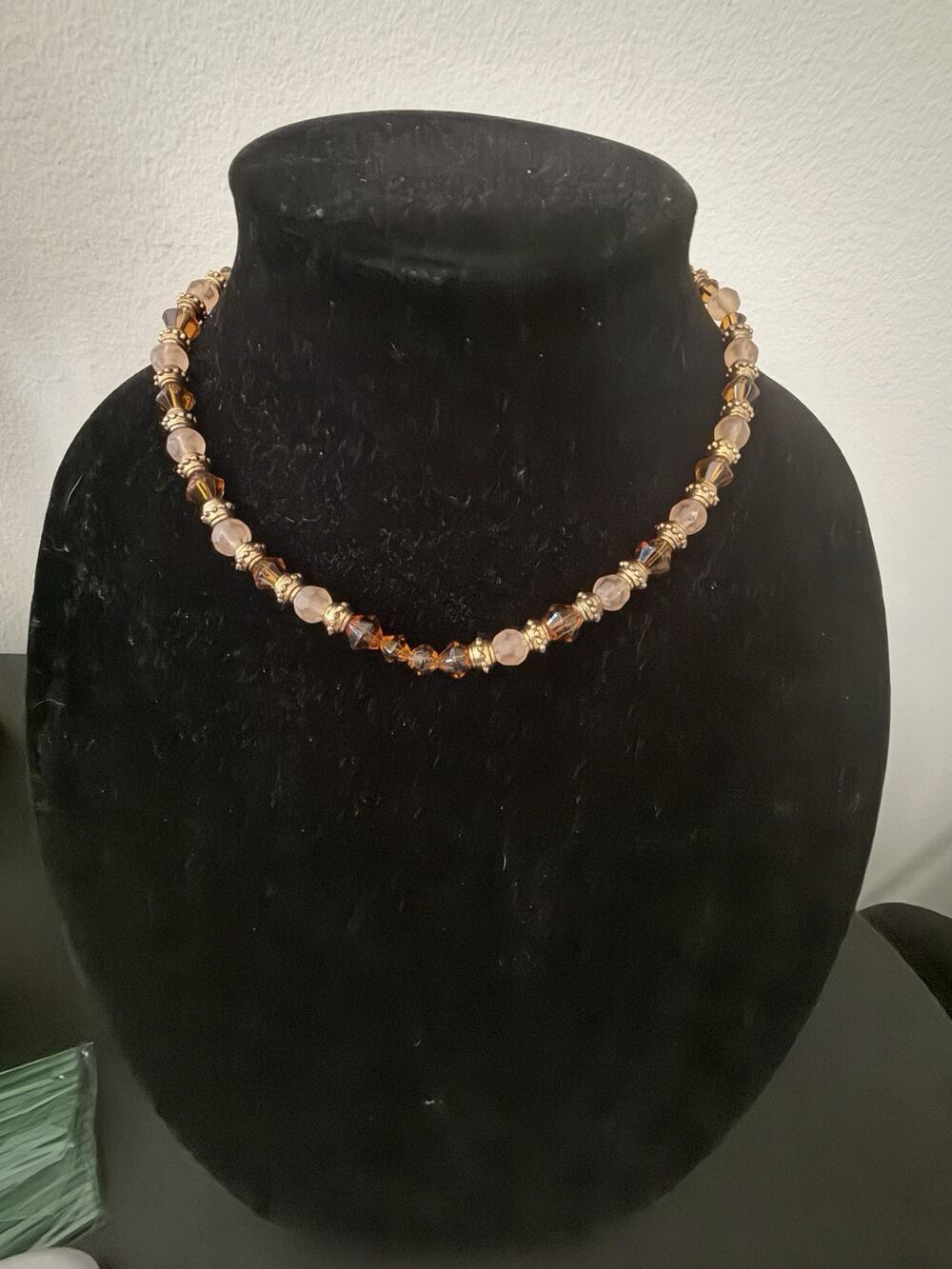 ARTISAN MADE--BROWNS AND GOLD UNUSUAL SHAPED GLASS AND OTHER BEADS--16 Inches